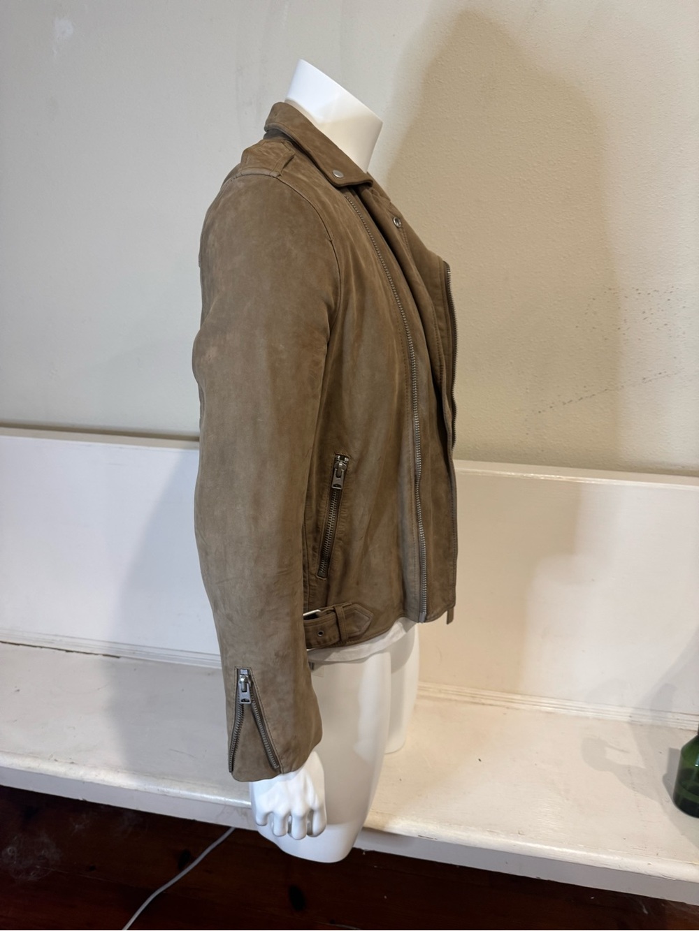 AllSaints Jennings Biker Jacket, Taupe Brown Suede Moto, medium, RARE archive - Picture 2 of 5